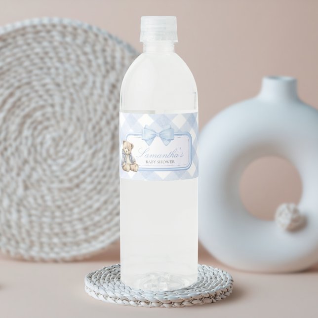 Étiquette Pour Bouteilles D'eau Bearly Wait Elegant Bear Baby Shower (Blue Bear Baby Shower Bottle Label)