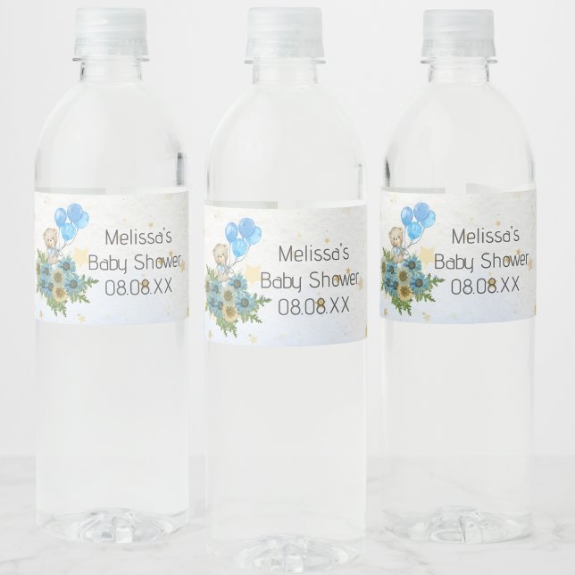 Étiquette Pour Bouteilles D'eau Beary boho arc-en-ciel bleu ballon personnalisé (Créateur téléchargé)