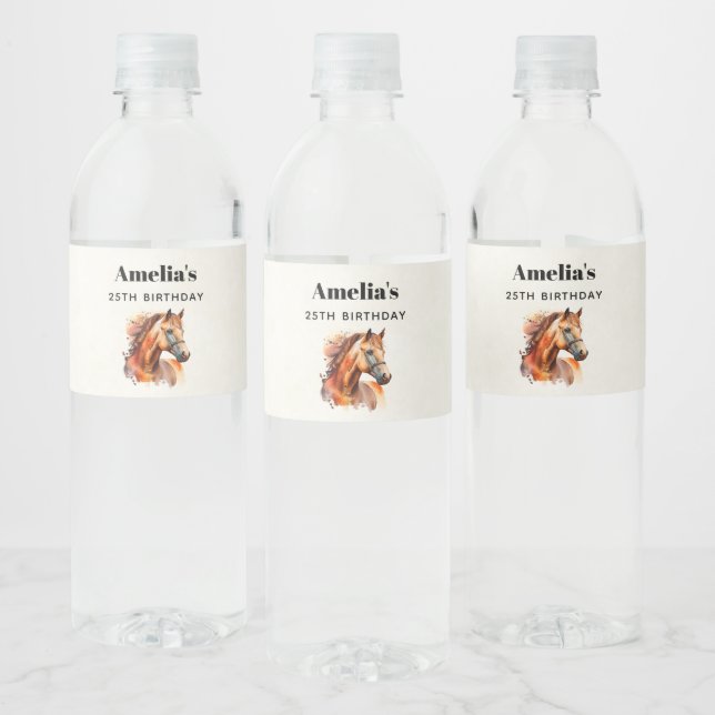 Étiquette Pour Bouteilles D'eau Beau Sorrel Horse Portrait Anniversaire (Bouteilles)