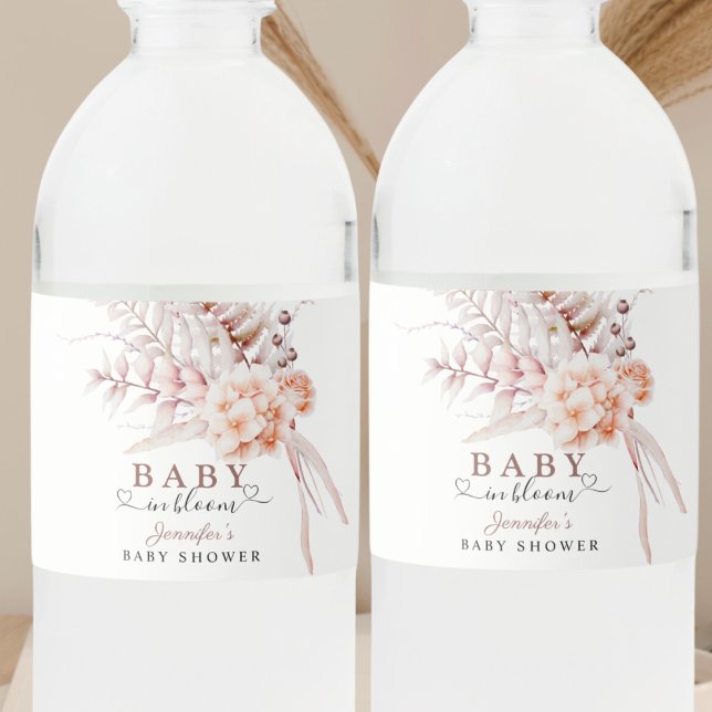 Étiquette Pour Bouteilles D'eau Bébé en fleurs | Baby shower floral de printemps b (Créateur téléchargé)