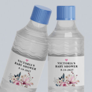 Étiquette Pour Bouteilles D'eau Bébé rose floral dans le Baby shower en fleur