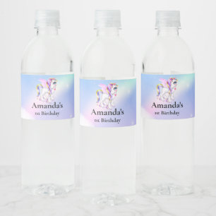 Étiquette Pour Bouteilles D'eau Belle licorne avec Rainbow Mane & Tail