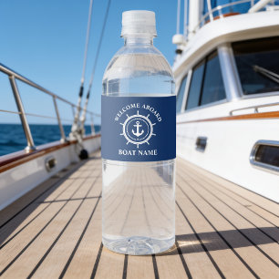 Étiquette Pour Bouteilles D'eau Bienvenue à bord Nom du bateau Ancre Corde Barre