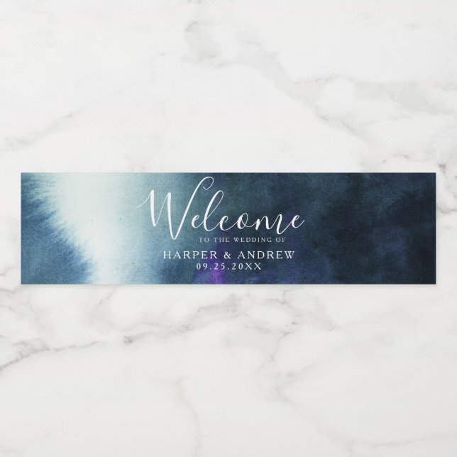 Étiquette Pour Bouteilles D'eau Bienvenue au Mariage de Navy Blue Ombre (Étiquettes simples)
