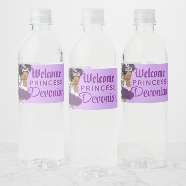 Étiquette Pour Bouteilles D'eau Bienvenue Princess Purple & Silver Parties scintil (Bouteilles)