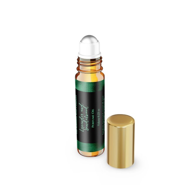 Étiquette Pour Bouteilles D'eau Black and Green Foil Perfume Roller Bottle label (Créateur téléchargé)