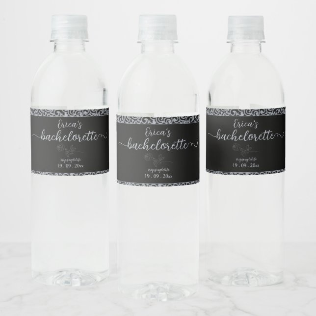 Étiquette Pour Bouteilles D'eau Black Floral Gothique Bachelorette Party (Bouteilles)