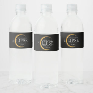 Étiquette Pour Bouteilles D'eau Black & Gold 2024 Texas Total Solar Eclipse
