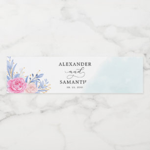 Étiquette Pour Bouteilles D'eau Bleu Dusty Eucalyptus Rose Floral Mariage