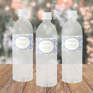 Étiquette Pour Bouteilles D'eau Bleu et blanc de style vintage