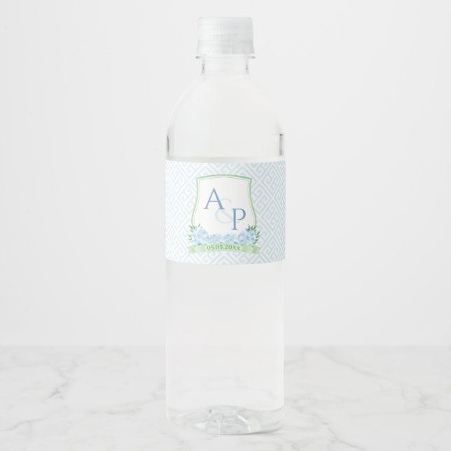 Étiquette Pour Bouteilles D'eau Bleu Grace Vert Été Mariage Couples Crest (Devant)