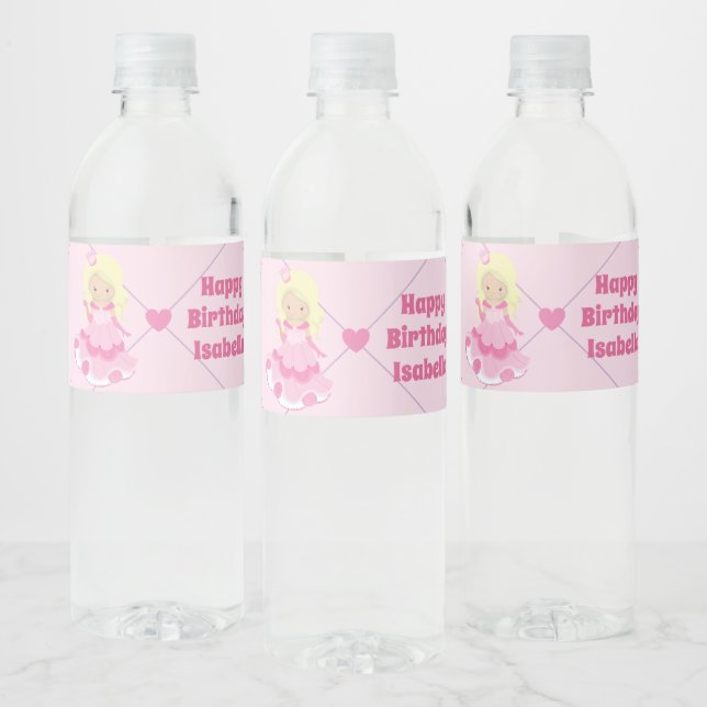 Étiquette Pour Bouteilles D'eau Blonde Princess Cute Personnalisé rose fête d'anni (Bouteilles)