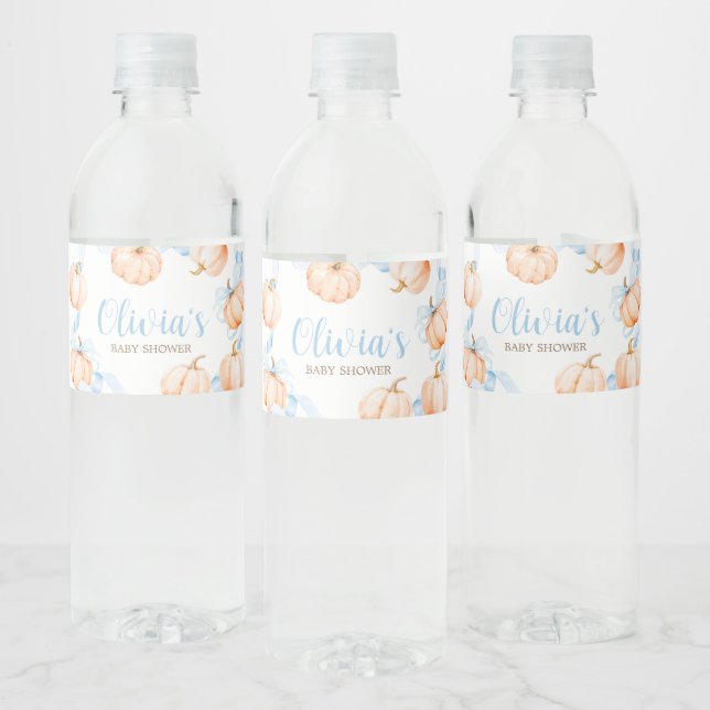 Étiquette Pour Bouteilles D'eau Blue Bow Pumpkin Baby Shower (Bouteilles)