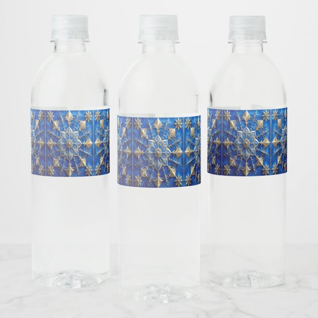 Étiquette Pour Bouteilles D'eau Blue Decorative Holiday (Bouteilles)