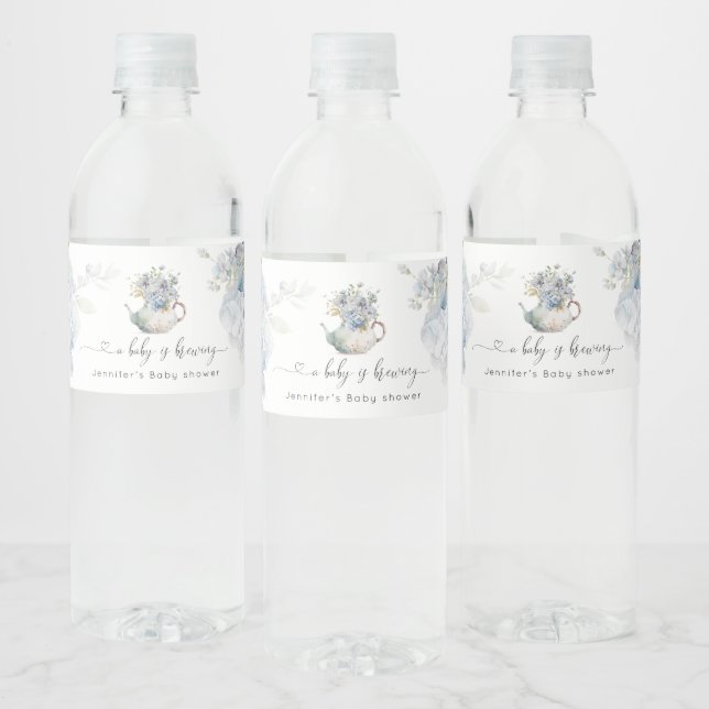 Étiquette Pour Bouteilles D'eau Blue Hydrangeas bébé brasse du baby shower (Bouteilles)