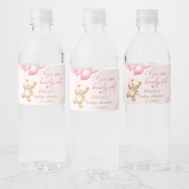 Étiquette Pour Bouteilles D'eau Blue teddy ours fille douche nous pouvons attendre (Bouteilles)