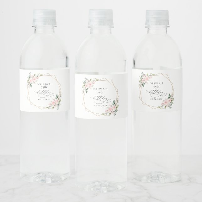 Étiquette Pour Bouteilles D'eau Blush Flowers, Pink Flowers, Boho, Birthday (Bouteilles)