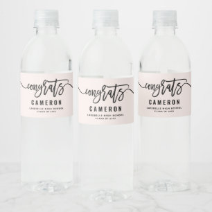 Étiquette Pour Bouteilles D'eau Blush Pink Félicats Calligraphie Graduation