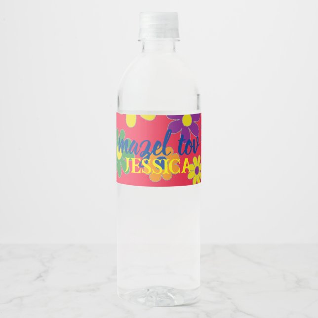 Étiquette Pour Bouteilles D'eau BM Bar Fleurs Bat mitzvah (Devant)