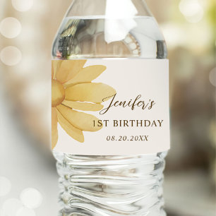 Étiquette Pour Bouteilles D'eau Bohème Jaune Daisy Floral 1er Anniversaire