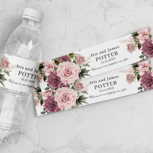 Étiquette Pour Bouteilles D'eau Boho Cinnamon Rose Blush rose Floral Mariage