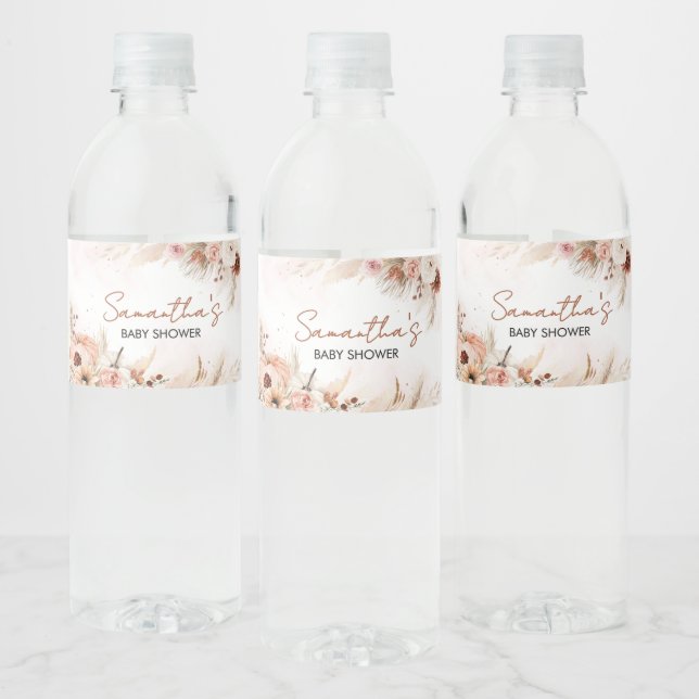 Étiquette Pour Bouteilles D'eau Boho Fall Citrouille Pampas Baby shower en herbe (Bouteilles)