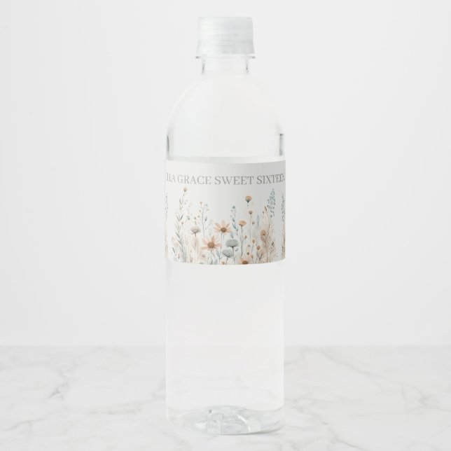 Étiquette Pour Bouteilles D'eau Boho Fleurs sauvages (Devant)
