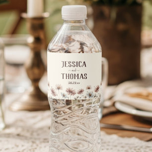 Étiquette Pour Bouteilles D'eau Boho Fleurs sauvages sur Cream Simple Mariage