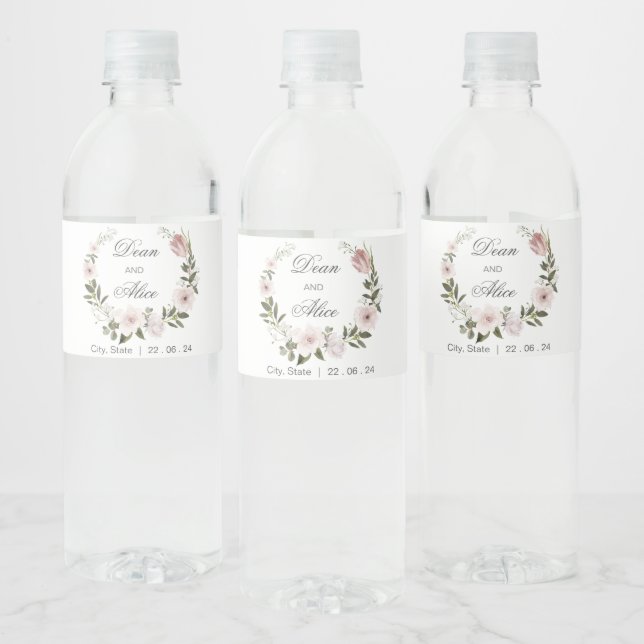 Étiquette Pour Bouteilles D'eau Boho rose Dusty Floral Water Color Pastel Mariage (Bouteilles)