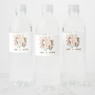 Étiquette Pour Bouteilles D'eau Boho Soft Coloured Rose/White Flowers Mariage