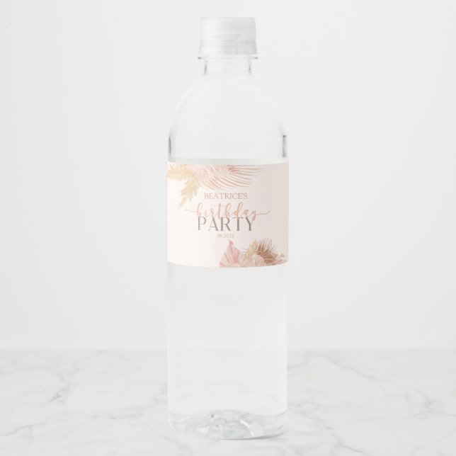 Étiquette Pour Bouteilles D'eau Boho Soft Rose Floral Fleurs Anniversaire (Devant)