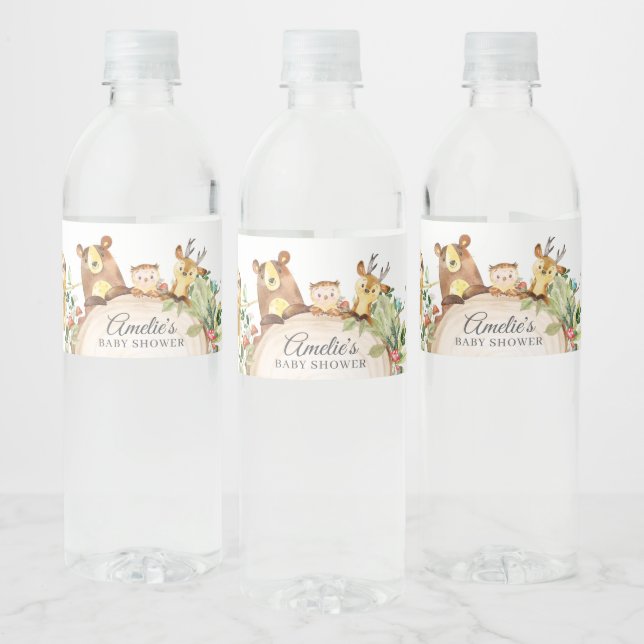 Étiquette Pour Bouteilles D'eau Bois Animaux Baby shower verdoyant Anniversaire (Bouteilles)