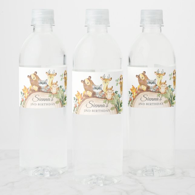 Étiquette Pour Bouteilles D'eau Bois Animaux Végétation Baby shower 1er anniversai (Bouteilles)