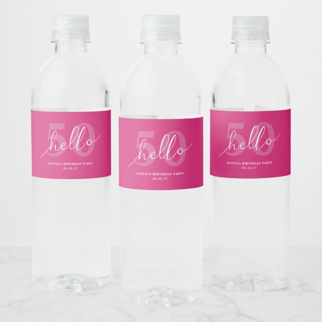 Étiquette Pour Bouteilles D'eau Bonjour 50 | Gras Hot Rose 50e anniversaire person (Bouteilles)