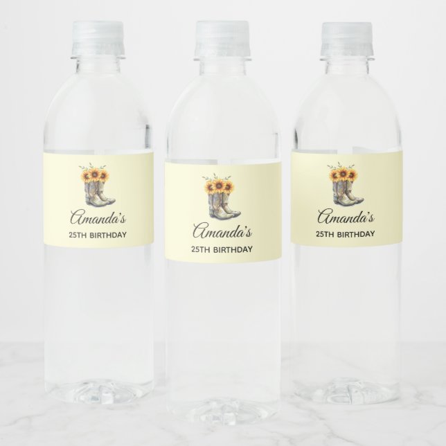 Étiquette Pour Bouteilles D'eau Bottes rustiques Cowboy avec tournesol Anniversair (Bouteilles)