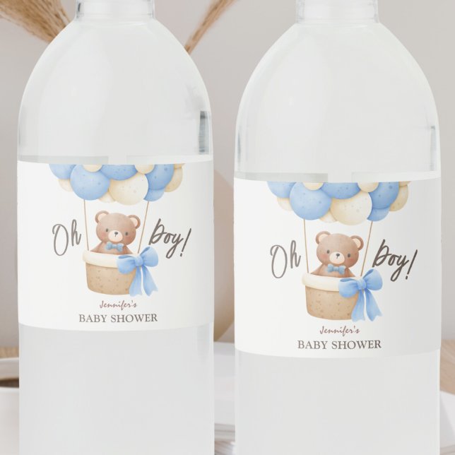 Étiquette Pour Bouteilles D'eau Boulon bleu mignon Ours Teddy | Baby shower garçon (Créateur téléchargé)