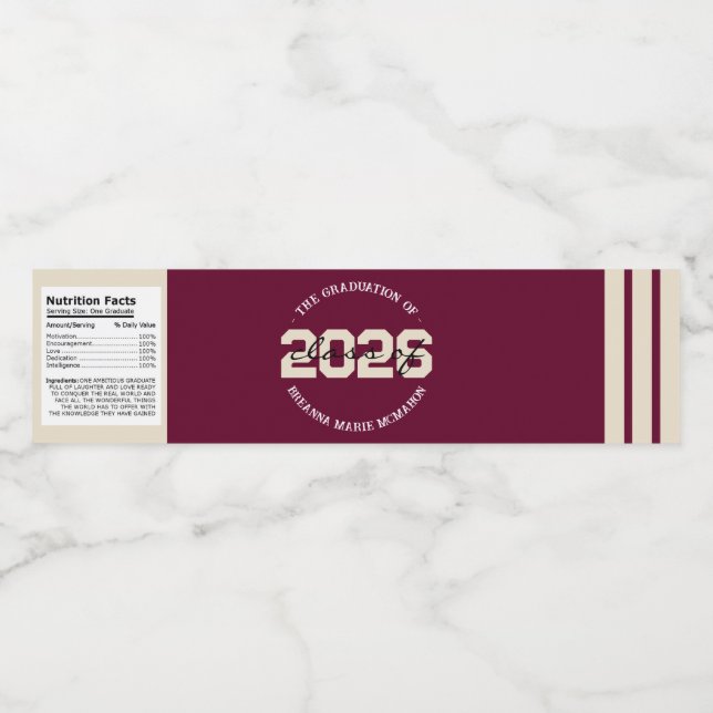 Étiquette Pour Bouteilles D'eau Bourgogne & Crème Graduation Bouteille d'eau Étiqu (Étiquettes simples)