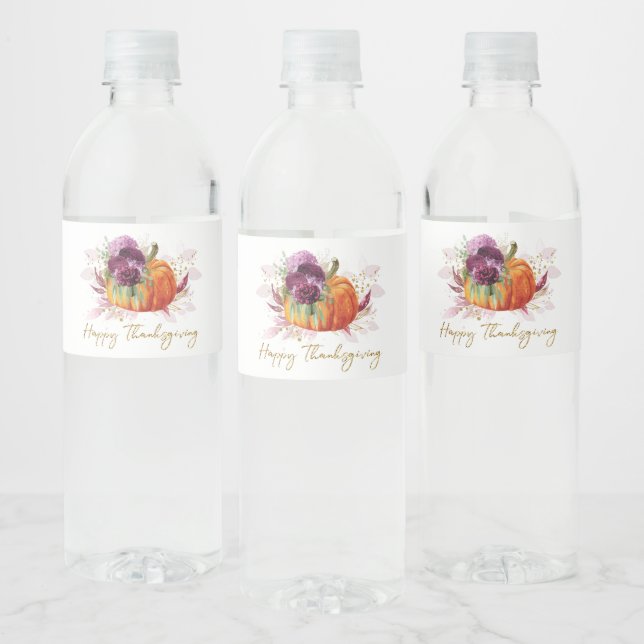 Étiquette Pour Bouteilles D'eau Bourgogne Floral Thanksgiving (Bouteilles)