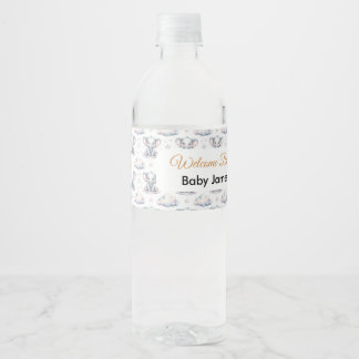 Étiquette Pour Bouteilles D'eau Bouteille d'eau Bébé Éléphant Aquarelle Bleu Garço