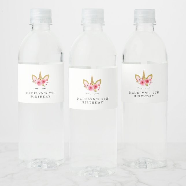 Étiquette Pour Bouteilles D'eau Bouteille d'eau de la fête d'anniversaire rose Uni (Bouteilles)