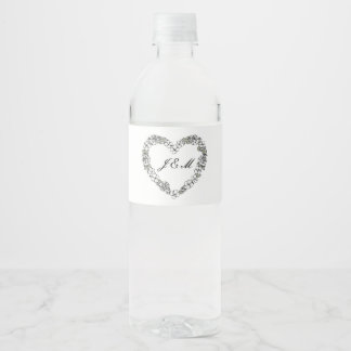 Étiquette Pour Bouteilles D'eau Bouteille d'eau mariage noir et blanc coeur floral
