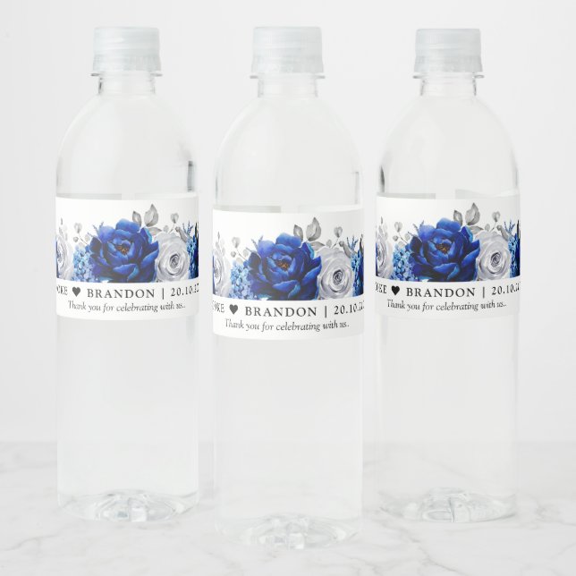 Étiquette Pour Bouteilles D'eau Bouteille d'eau Mariage Royal Blue White Silver (Bouteilles)
