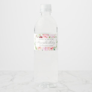 Étiquette Pour Bouteilles D'eau Bouteille d'eau rose florale pour fête de 100e ann
