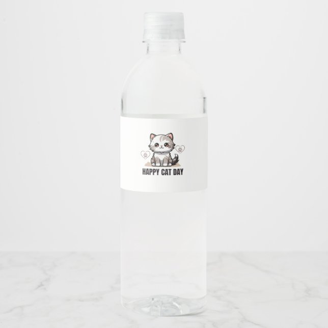 Étiquette Pour Bouteilles D'eau Bouteilles d'eau uniques avec des modèles de chats (Devant)