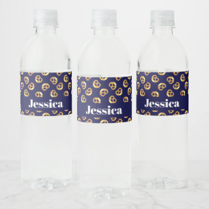 Étiquette Pour Bouteilles D'eau bretzels Brown sur motif bleu