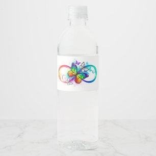 Étiquette Pour Bouteilles D'eau Bright infinity with rainbow butterfly