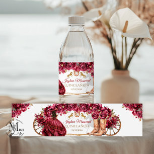Étiquette Pour Bouteilles D'eau Burgundy Or Charra Cheval Quinceañera