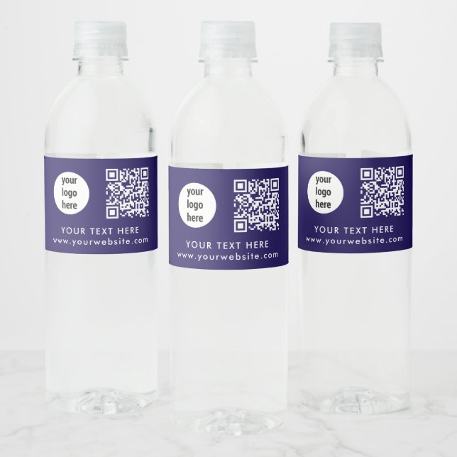 Étiquette Pour Bouteilles D'eau Business Logo QR Code Text Website Blue Customer (Bouteilles)