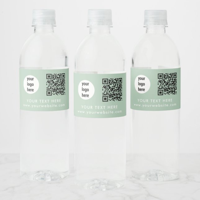 Étiquette Pour Bouteilles D'eau Business Logo QR Code Text Website Green Customer (Bouteilles)