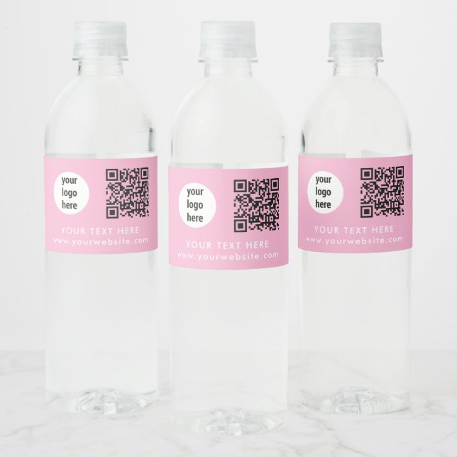 Étiquette Pour Bouteilles D'eau Business Logo QR Code Text Website Pink Customer (Bouteilles)